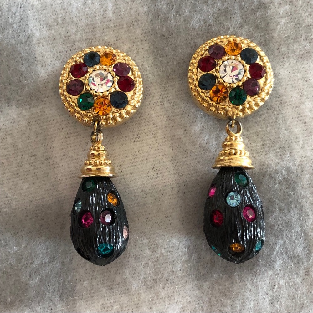 Vintage Statement Teardrop Dangle Rhinestone Clip - image 2